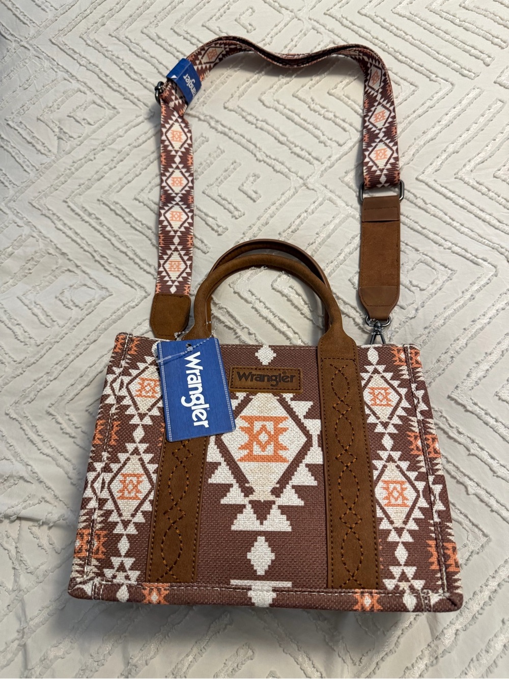 Wrangler Brown, Cream & Orange Southwestern Canvas Tote with Adjustable Strap